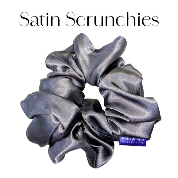 Amiga Mia large grey satin scrunchies hand crafted - Picture 3 of 5